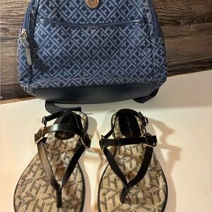 Tommy Hilfiger Navy and Red Interior Logo Tote & sz 7.5 sandals